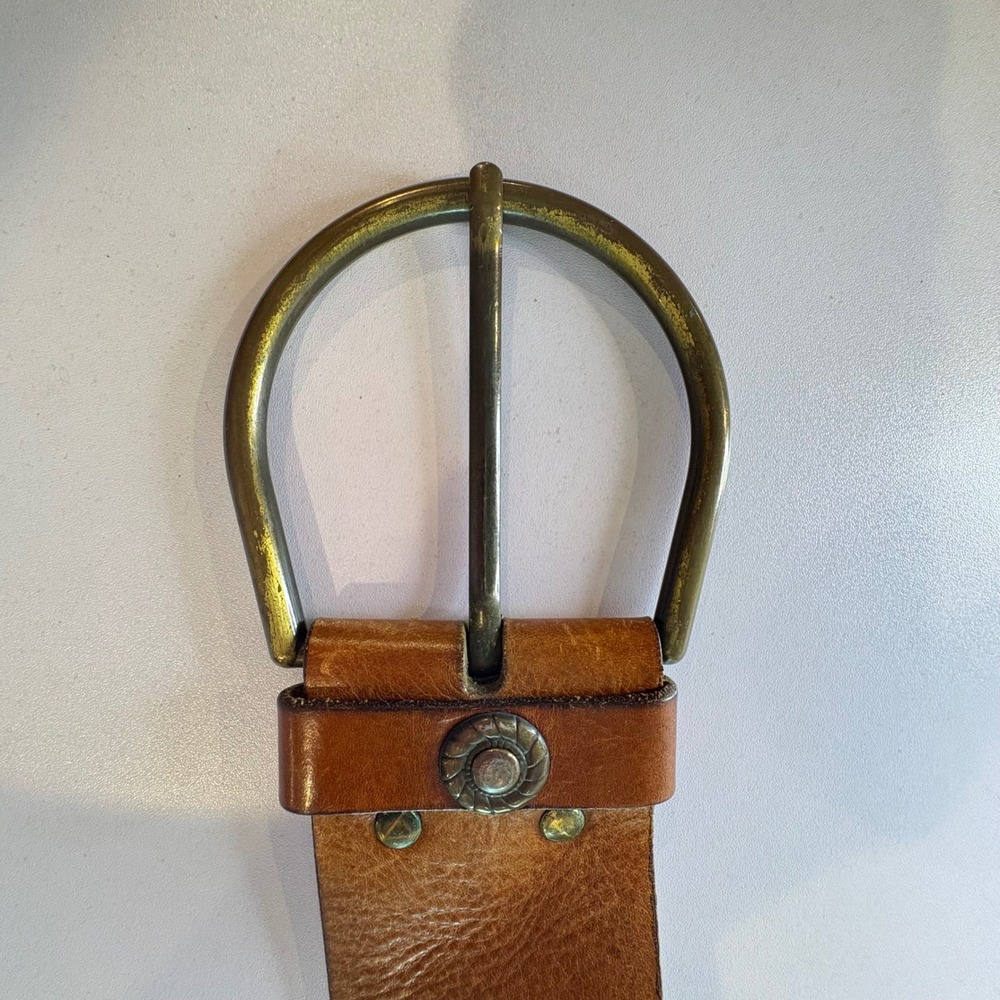 ♾️Vintage Brown Leather Wide Waist Belt Western Boho Brass Medallion Studded♾️ - Picture 10 of 10